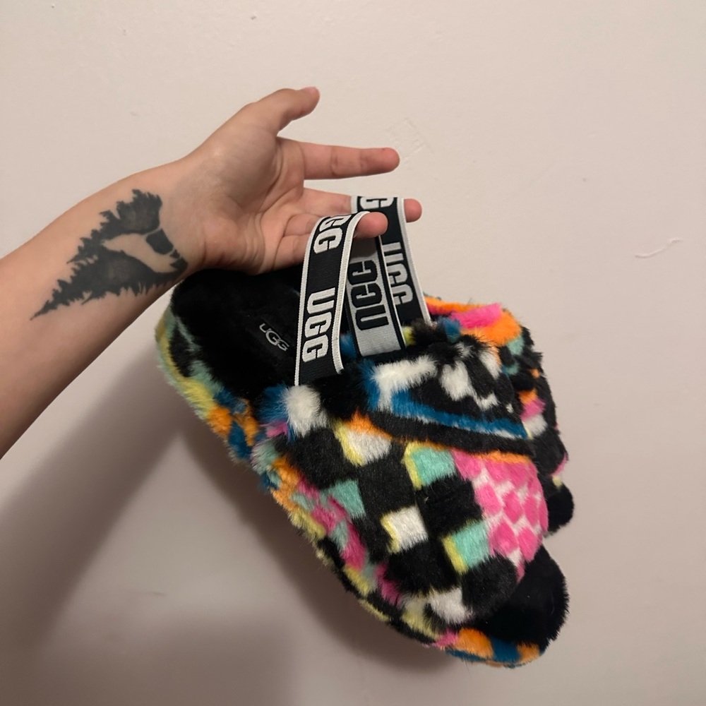 UGG Colorful Checkered Fluffy Slippers